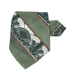 Vtg Wembley Necktie Green Orange Stripe Woven Wemlon 57 x 4 Disco 70s Suit